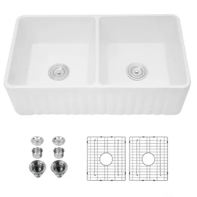 Simplie Fun Ceramic 33 18 X10 Kitchen Double Basin Farmhouse Sink Rectangular Vessel Sink