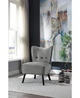 Simplie Fun Unique Style Velvet Covering Accent Chair Button-Tufted Back Brown Finish Wood Legs