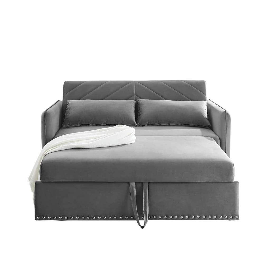 Pull-Out Sofa Sleeper, 3-In-1 Adjustable Sleeper With Pull-Out Bed, 2 Lumbar Pillows And Side