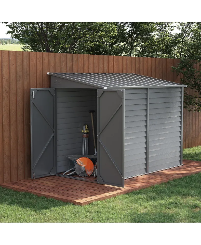 Outsunny 5' x 9' Steel Outdoor Storage Shed, Lean to Shed, Metal Tool House with Floor Foundation, Lockable Doors, Gloves and 2 Air Vents for Backyard