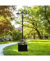 Outsunny 74.5" 3-head Solar Lamp Post Street Light with Planter, Automatic-on, 10 Hour Max Outdoor Ready Led Lighting, Black