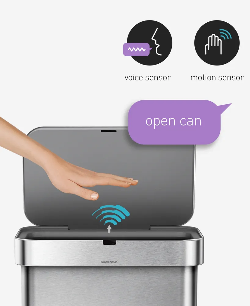 simplehuman Rectangular Sensor Can with Voice and Motion Control, 58 Liter