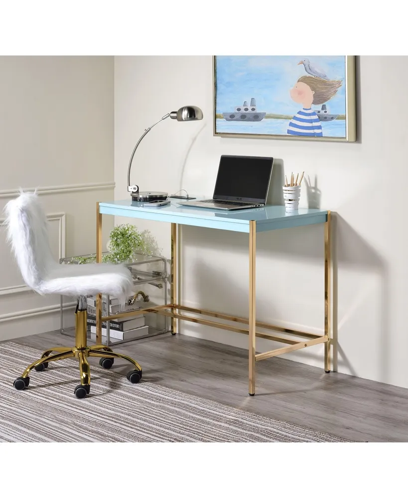 Simplie Fun Midriaks Writing Desk with Usb Port In Baby & Gold Finish