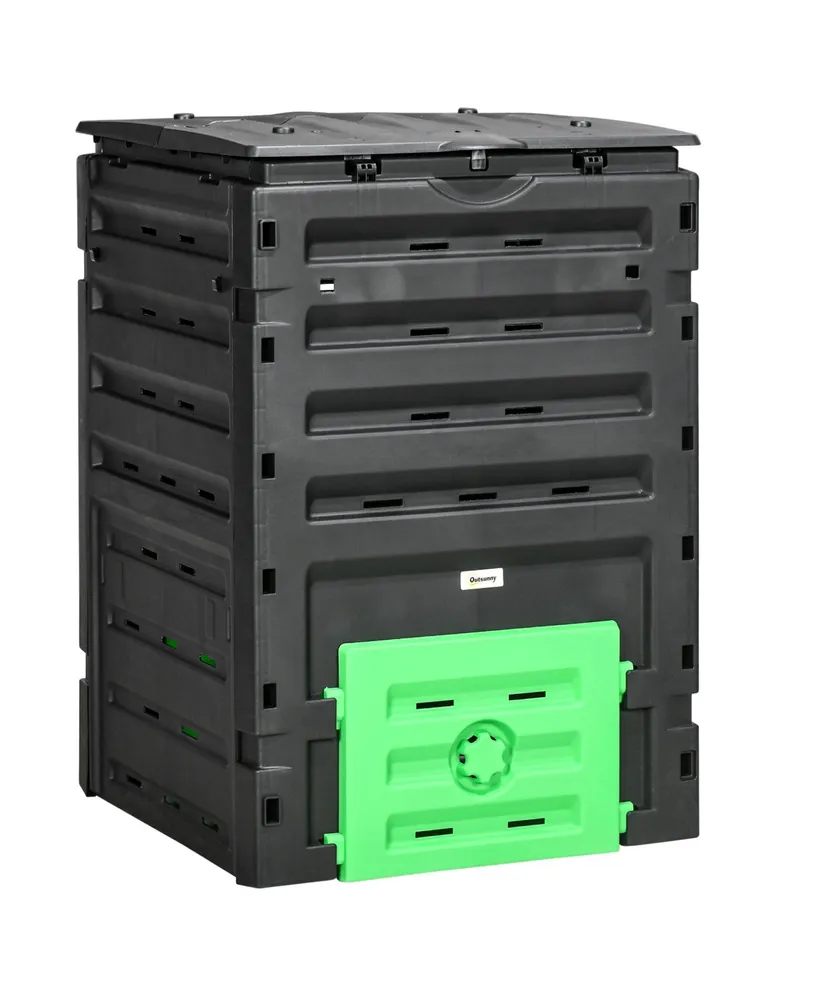 Outsunny Garden Compost Bin, 120 Gallon (450L) Garden Composter with 80 Vents and 2 Sliding Doors, Lightweight & Sturdy