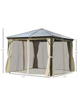 Outsunny 10x10 Polycarbonate Hardtop Gazebo, Gazebo Canopy with Aluminum Frame, Curtains and Netting for Garden, Patio, Backyard, Beige