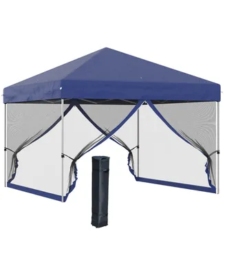 Outsunny 10' x 10' Pop Up Canopy Party Tent with 3-Level Adjustable Height, Easy Move Roller Bag, Blue