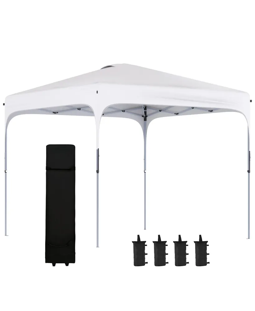 Outsunny 10' x 10' Pop Up Canopy with Adjustable Height, Foldable Gazebo Tent with Carry Bag with Wheels and 4 Leg Weight Bags for Outdoor Garden Pati