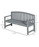 Outsunny 56" Outdoor Wood Bench, 2-Seater Wooden Garden Bench with Slatted Seat, Backrest & Arm Rests for Patio, Porch, Poolside, Balcony, Gray