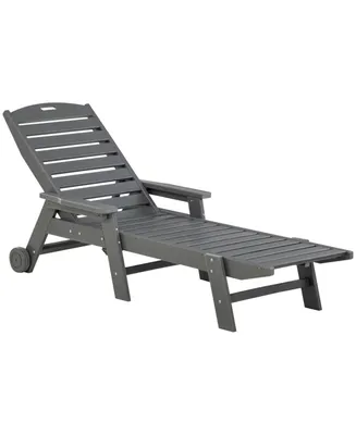 Outsunny Outdoor Chaise Lounge Chair, Waterproof Pool Furniture with Reclining Adjustable Backrest & Wheels for Beach, Tanning, Poolside, Patio, Light