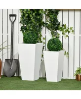 Outsunny 2-Pack Outdoor Planter Set, MgO Flower Pots with Drainage Holes, Durable & Stackable, for Entryway, Patio, Yard, Garden, White