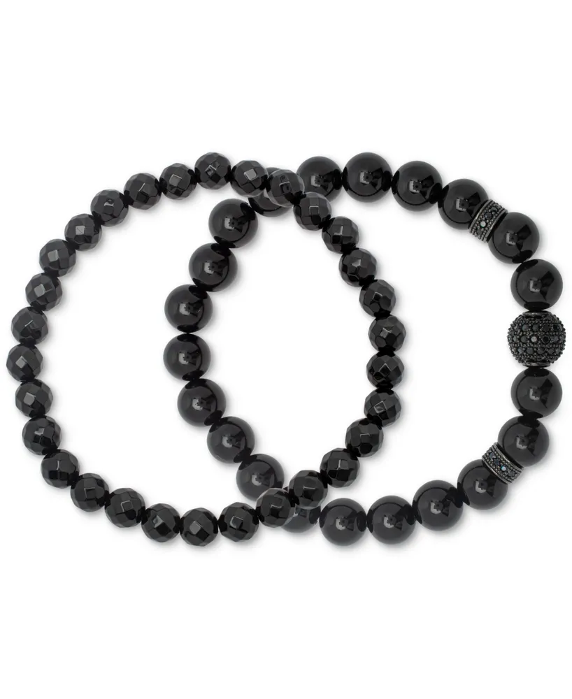 2-Pc. Set Black Onyx Small & Large Bead Stretch Bracelets