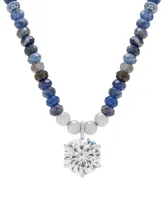 Sodalite & Cubic Zirconia Beaded Pendant Necklace in Sterling Silver, 15" + 3" extender