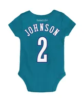 Infant Boys and Girls Mitchell & Ness Larry Johnson Teal Charlotte Hornets Hardwood Classics Name Number Bodysuit