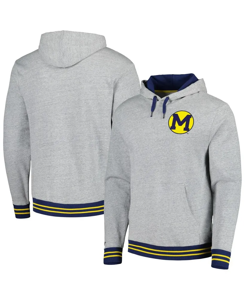 Men's Mitchell & Ness Heather Gray Michigan Wolverines Pullover Hoodie