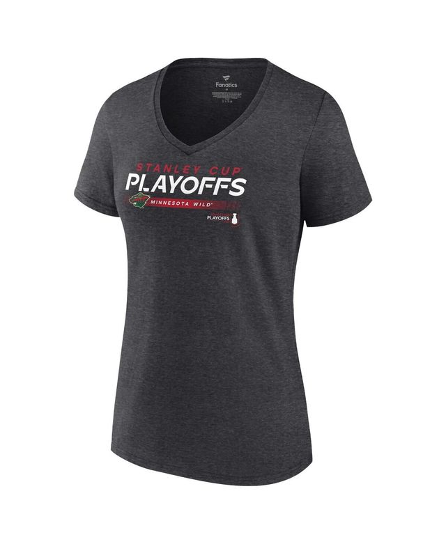 Women's Fanatics Charcoal Minnesota Wild 2022 Stanley Cup Playoffs Playmaker V-Neck T-shirt