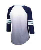 Women's G-iii 4Her by Carl Banks Deep Sea Blue Seattle Kraken Lead Off Tri-Blend Raglan 3/4-Sleeve V-Neck T-shirt