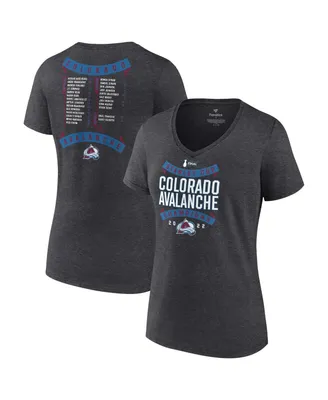Women's Fanatics Heathered Charcoal Colorado Avalanche 2022 Stanley Cup Champions Roster V-Neck T-shirt