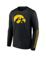 Men's Fanatics Black Iowa Hawkeyes Double Time 2-Hit Long Sleeve T-shirt