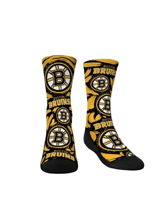 Youth Boys and Girls Rock 'Em Socks Boston Bruins Allover Logo and Paint Crew Socks