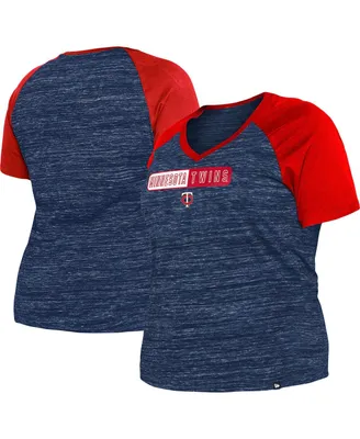 Women's New Era Navy Minnesota Twins Plus Size Space Dye Raglan V-Neck T-shirt
