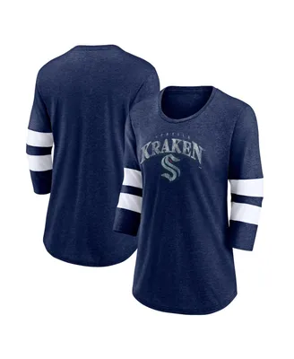 Men's Fanatics Heather Navy Seattle Kraken Special Edition 2.0 Barn Burner 3/4 Sleeve T-shirt