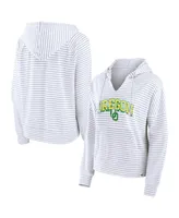 Women's Fanatics White Oregon Ducks Striped Notch Neck Pullover Hoodie