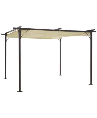 Outsunny 11.5' x 11.5' Retractable Patio Gazebo Pergola with Uv Resistant Outdoor Canopy & Strong Steel Frame