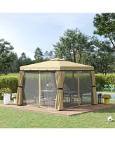 Outsunny 10' x 10' Patio Gazebo, 2 Tier Roof, Netting, Curtains, Outdoor Canopy Shelter for Garden, Lawn, Backyard Deck