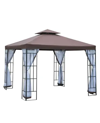 Outsunny 10' x 10' Outdoor Gazebo, Double Tiered Canopy Tent with Mesh Netting, and Steel Frame for Patio, Backyards and Parties, Coffee
