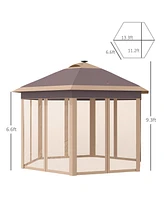 Outsunny 13' x 11' Pop Up Gazebo Tent, Hexagonal Canopy w/ Solar Led Light, Remote Control, Mesh Netting, Height Adjustable