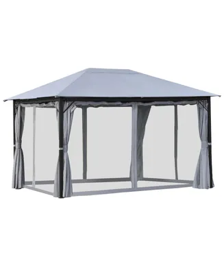 Outsunny 13' x 10' Outdoor Patio Gazebo Soft Top Canopy with Pa Coated Polyester Roof, Steel/Aluminum Frame, Curtains & Netting Sidewalls, Grey