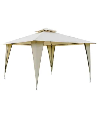 Outsunny 11' x 11' Outdoor Canopy Tent Party Gazebo with Double-Tier Roof, Steel Frame, Included Ground Stakes, Beige