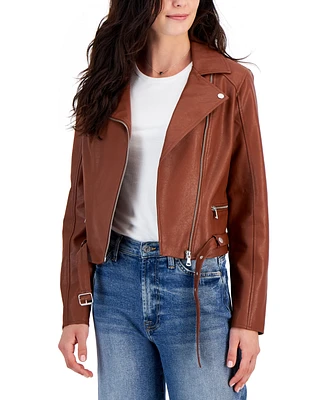 CoffeeShop Juniors' Faux-Leather Long-Sleeve Moto Jacket, Created by Macy's