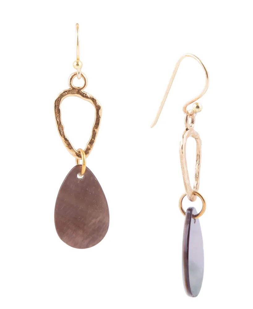 Barse Rose Bronze and Genuine Black Mother-of-Pearl Drop Earrings