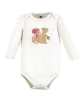 Hudson Baby Girls Cotton Long-Sleeve Bodysuits, Fall Squirrel 3-Pack, 3-6 Months