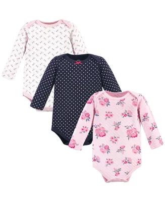 Hudson Baby Girls Quilted Long-Sleeve Cotton Bodysuits 3pk, Enchanted Forest, Months