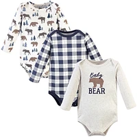 Hudson Baby Boys Cotton Long-Sleeve Bodysuits 3pk, Moose Bear