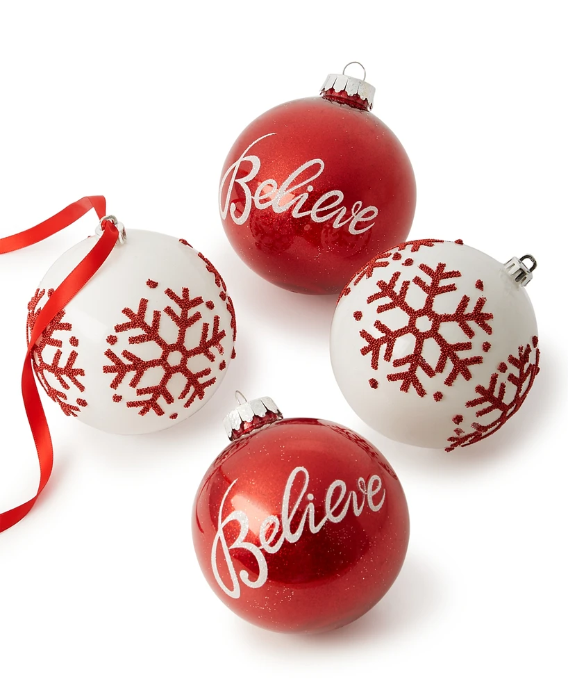 Holiday Lane Christmas Cheer Plastic Ball Ornaments, Set of 4, Created for Macy's