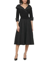 Jessica Howard Petite 3/4-Sleeve Portrait-Collar Fit & Flare Dress