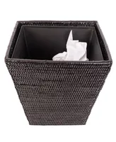 Artifacts Trading Company Rattan Rectangular Tapered Waste Basket with Metal Liner