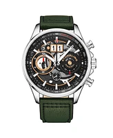 Stuhrling Men's Aviator Green Leather , Black Dial , 45mm Round Watch