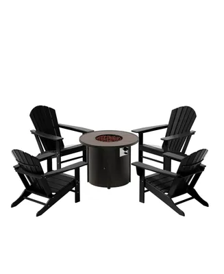 Outdoor Patio Adirondack Chair With Round Fire Pit Table Sets