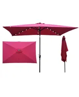 Simplie Fun 10 X 6.5FT Rectangular Patio Solar Led Lighted Outdoor Umbrellas With Crank And Push Button