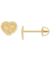 Children's Beaded Heart Stud Earrings in 14k Gold