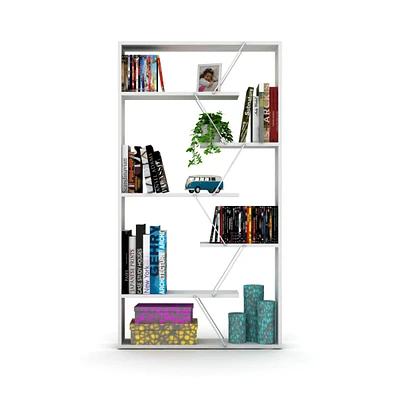 Simplie Fun Wood Frame Etagere Open Back 6 Shelves Bookcase Industrial Bookshelf