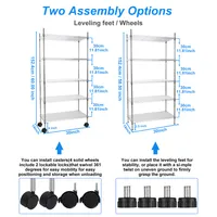 5 Tier Shelf Wire Shelving Unit, Nsf Heavy Duty Wire Shelf Metal Large Storage Shelves Height Adjustable Utility for Garage Kitchen Office Commercial