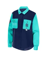 Women's Wear by Erin Andrews Deep Sea Blue, Light Blue Seattle Kraken Colorblock Button-Up Shirt Jacket