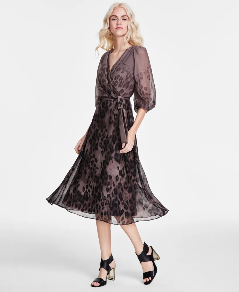 Dkny Women's Printed Faux-Wrap Balloon-Sleeve Dress