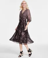 Dkny Women's Printed Faux-Wrap Balloon-Sleeve Dress