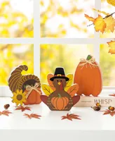 Glitzhome 7" H Set of 3 Thanksgiving Wooden Pumpkin, Turkey Cornucopia Table Decor